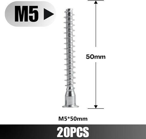 Confirmat Screws, M5 x 50mm 50 PCs, Hex Socket Drive Countersunk Furniture Connecting Self-Tapping Screw Set Carbon Steel Zinc Plated in Saudi Arabia