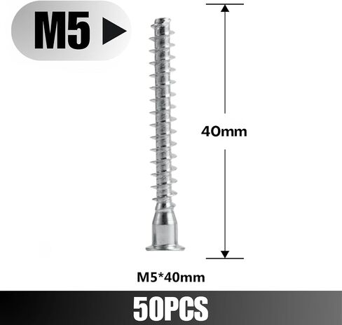Confirmat Screws, M5 x 50mm 50 PCs, Hex Socket Drive Countersunk Furniture Connecting Self-Tapping Screw Set Carbon Steel Zinc Plated in Saudi Arabia