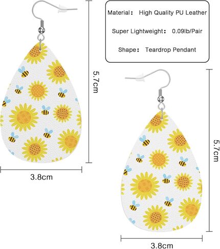 Sunflower Leather Teardrop Earrings Cartoon Honeybees Yellow Sunflowers Faux Leather Water Drop Earrings Jewelry For Women Friends Wedding in Kuwait