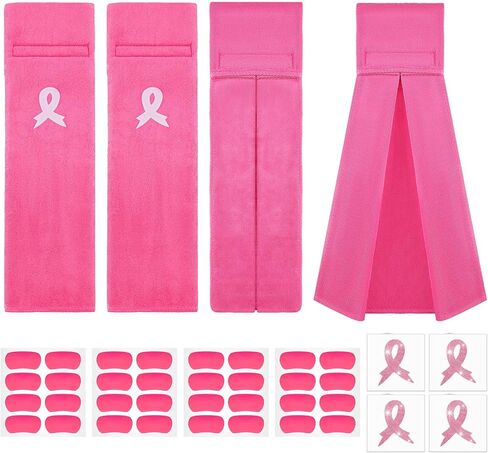 Preboun 12 Breast Cancer Awareness Supplies Including 4 Breast Cancer Football Towels 4 Glitter Pink Ribbon Temporary Tattoos 4 Pink Eye Stickers for Gym, Yoga, Youthful Football in Saudi Arabia