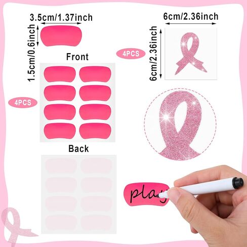 Preboun 12 Breast Cancer Awareness Supplies Including 4 Breast Cancer Football Towels 4 Glitter Pink Ribbon Temporary Tattoos 4 Pink Eye Stickers for Gym, Yoga, Youthful Football in Saudi Arabia