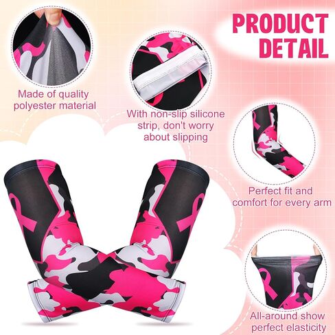 2 Pairs Breast Cancer Awareness Arm Sleeves Pink Ribbon Arm Sleeves Women Men UV Protection Compression Arm Covers in Saudi Arabia