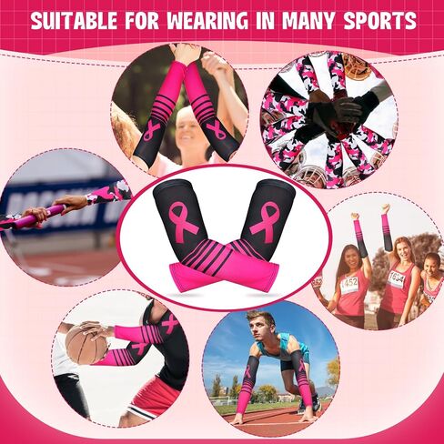 2 Pairs Breast Cancer Awareness Arm Sleeves Pink Ribbon Arm Sleeves Women Men UV Protection Compression Arm Covers in Saudi Arabia