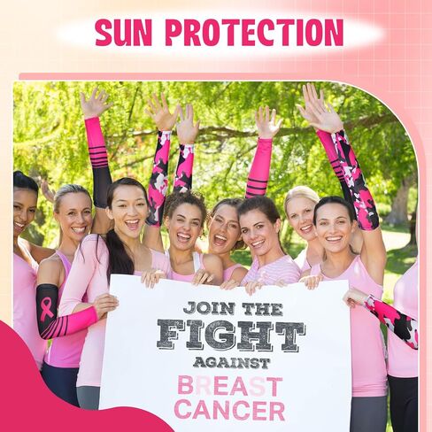 2 Pairs Breast Cancer Awareness Arm Sleeves Pink Ribbon Arm Sleeves Women Men UV Protection Compression Arm Covers in Saudi Arabia