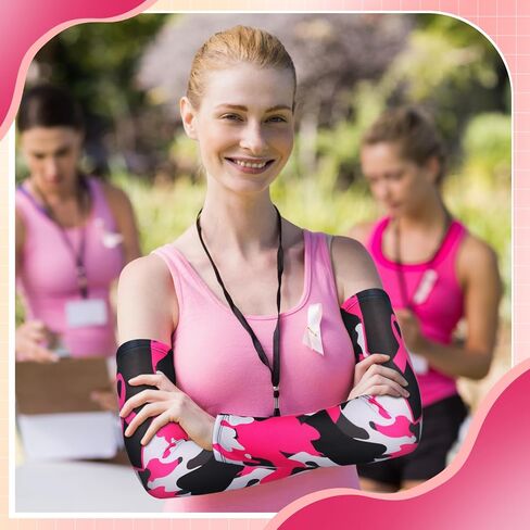 2 Pairs Breast Cancer Awareness Arm Sleeves Pink Ribbon Arm Sleeves Women Men UV Protection Compression Arm Covers in Saudi Arabia