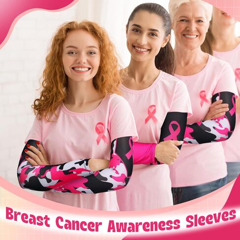 2 Pairs Breast Cancer Awareness Arm Sleeves Pink Ribbon Arm Sleeves Women Men UV Protection Compression Arm Covers in Saudi Arabia