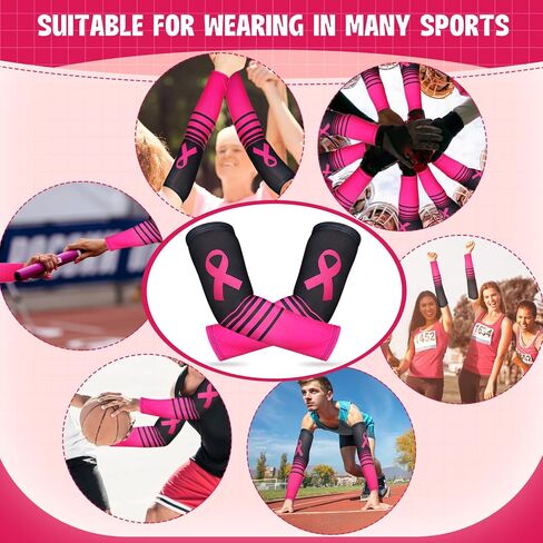 2 Pairs Breast Cancer Awareness Arm Sleeves Pink Ribbon Arm Sleeves Women Men UV Protection Compression Arm Covers in Saudi Arabia