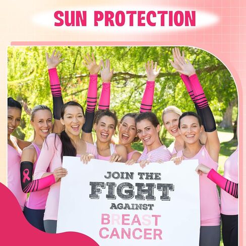 2 Pairs Breast Cancer Awareness Arm Sleeves Pink Ribbon Arm Sleeves Women Men UV Protection Compression Arm Covers in Saudi Arabia