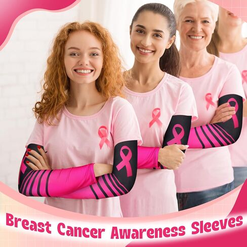 2 Pairs Breast Cancer Awareness Arm Sleeves Pink Ribbon Arm Sleeves Women Men UV Protection Compression Arm Covers in Saudi Arabia