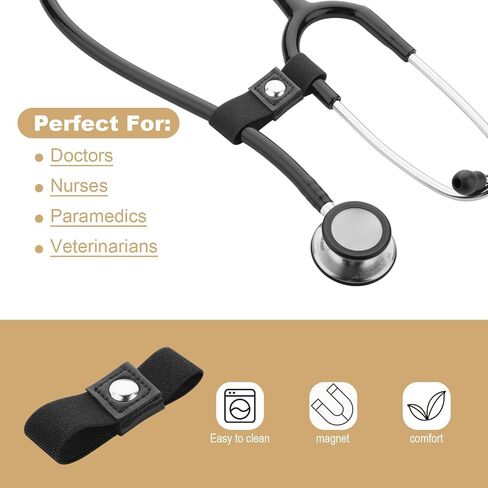 Beautyflier Adjustable Stethoscope Clip for All Models: Littmann, ADC, MDF, Adscope, Stethoscope Securing Safety Clip Perfect for Physicians, Nurses, EMT (Black, Elastic, 2pcs) in Saudi Arabia