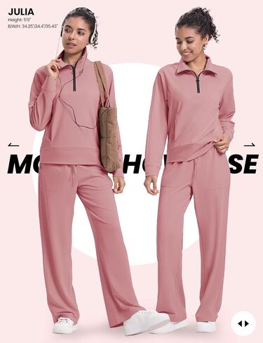 Rdruko Lounge Sets For Women 2 Piece Outfits Sweatsuit Half Zip Sweatshirts and Wide Leg SweatPants Tracksuit in Saudi Arabia
