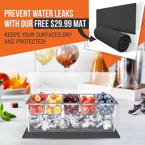 Honeyera Chilled Condiment Server with Lid - 5 Removable Compartments, Condiment Serving Tray with Ice Tray & Free Mat, Clear Fruit Organizer with Ice Chamber, Perfect for BBQs, Mimosa Bars & Parties in Saudi Arabia