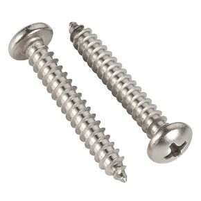 #14 x 1 Pan Head Wood Screw Self Tapping Screws, 304 Stainless Steel 18-8, Bright Finish, Pack of 50