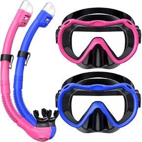 Snorkeling Gear for Adults, Snorkel Mask Set 180° Panoramic View Snorkel Gear, 100% Food-Grade Silicone Anti-Fog Anti-Leak Dry Top Diving Mask for Snorkeling Swimming Scuba Diving