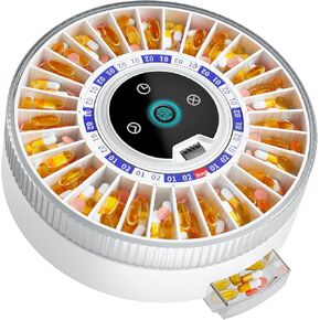 Windtrace Bluetooth Automatic Pill Dispenser for Elderly with Alarm, Smart Pill Dispenser with 31-Slot, Fingerprint& mechanical Dual Lock Medication Dispenser, Timed Pill Dispenser Machine for Elderly