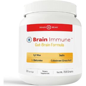 Brain-Immune | Advanced Formula to Support Leaky Gut, Leaky Brain, Immune System | with 10g Colostrum with Lactoferrin, 5g L-Glutamine, 4g IgY Max, and 1g Inulin | 30 Servings