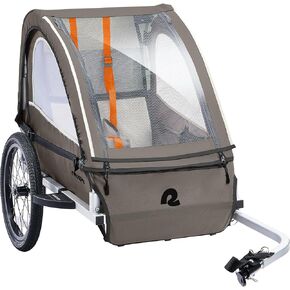 Retrospec Rover Plus Foldable Bike Trailer for Kids, Single/Double Passenger Child Bike Trailer with 5-Point Safety Harness, Reflective, Weather-Resistant Fabric and Safety Flag - Supports 40-80 lbs