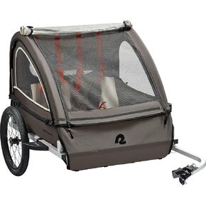 Retrospec Rover Plus Foldable Bike Trailer for Kids, Single/Double Passenger Child Bike Trailer with 5-Point Safety Harness, Reflective, Weather-Resistant Fabric and Safety Flag - Supports 40-80 lbs