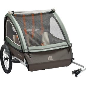 Retrospec Rover Plus Foldable Bike Trailer for Kids, Single/Double Passenger Child Bike Trailer with 5-Point Safety Harness, Reflective, Weather-Resistant Fabric and Safety Flag - Supports 40-80 lbs