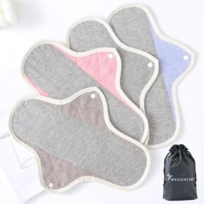 WEEOATAR Reusable Menstrual Pads,Graphene Incontinence Pads,Panty Liners Period Pads,Light Incontinence Pads,Washable Graphene Sanitary Pads,Pack of 4(Grey,Pink,Brown&Blue,L,12.59×4.33inch)