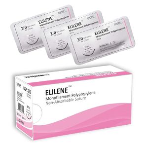 ELILENE Veterinary Polypropylene Non-Absorbable Monofilament Sutures, Reverse Cutting, 3/8 Circle, 26mm, 2/0 30 inch (76 cm), 12 Individual Pack, FS, Pink, 8685PP