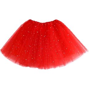 Tutu Skirts for Kids Girls 3 Layered Tulle Sequins Stars Ballet Dance Skirt with Liner Princess Dress-Up