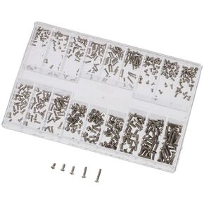 FEIYING Small Screws Assortment Kit, 18 Kinds M1.2 / M1.4 / M2.0 Mini Micro Screws Set, Silver Repair Screws for Sunglasses, Glasses, Watches, Clocks (Flat Head & Countersunk Head)