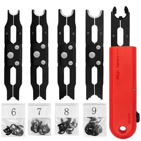 E Clips Assortment Kit, E Clip Removal Tool and Installation Tool, 4 Sizes (6/7/8/9/mm) Snap Ring Kit & 40Pcs E Clips Retaining Rings for Bearing Fixation, E Clip Tool