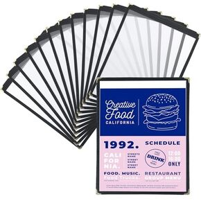 12 Pack Menu Covers, 1 Page 2 View Transparent Menu Holders, 8.5 x 11 Inch Menu Sleeves, Menu Books Fits A4 Size Paper, Perfect for Restaurants, Bars, Cafes, and Office Use