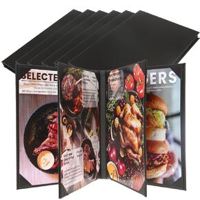 Menu Holder 8.5" x 11" PU Leather Menu Covers 6 Pack Menu Holders Black Menu Cover with 6 Inside Pockets Elegant Restaurant Menu Covers for Hotel, Coffee, Bar (6 Pack, 6 Views)
