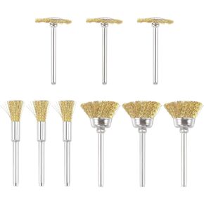 uxcell Wire Brushes Wheels Brass Pen-Shape Bowl-Shape T-Shape Kit Accessories for Rotary Tools 9pcs