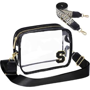 Stadium-Approved Clear Initial Purse, Crossbody Bag for Events, Concert and Sports,Adjustable Strap