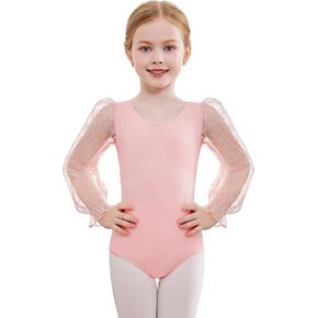 Zaclotre Gymnastics Leotards for Girls Polka Dots Mesh Long Sleeve Ballet Dance Outfit Toddler Size 3-11 Years