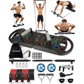 HOTWAVE Portable Exercise Equipment with 16 Gym Accessories.20 in 1 Push Up Board Fitness,Resistance Bands with Ab Roller Wheel,Full Body Workout at Home