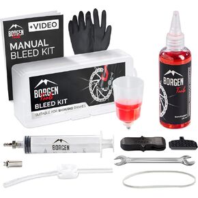 Borgen Bike Brake Bleed Kit for Shimano Hydraulic Disc Brakes I Brake Bleeder Kit Bike with 100ml (3.4oz) Hydraulic System Mineral Oil. Instructions and Video - Made in Germany.