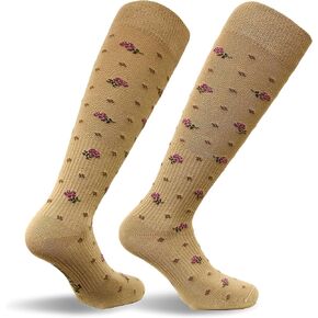 Travelsox Italy Ladies Graduated Compression Socks TS0867 Floral Womens Coolmax Dress, Travel, Play, Khaki, Large