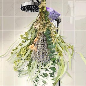 56pcs Natural Lavender and Eucalyptus for Shower Hanging Dried Eucalyptus Leaves and Lavender Bouquet Preserved Eucalyptus Stem for Home Bathroom Decor Wedding Fragrance SPA with Lavender Sachet