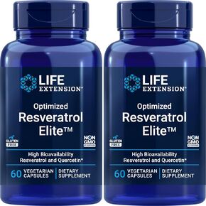Life Extension Optimized Resveratrol Elite، 60 كبسولة نباتية (عبوة من 2)، مع فيتوسوم بيو كيرسيتين | غير معدل وراثيًا، وخالي من الغلوتين in Kuwait