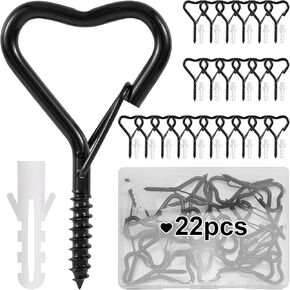 22PCS Windproof Screw in Hooks, Screw Hooks for Hanging, 2.36Inch Black Eye Hooks Screw with Safety Clasp for String, Patio, Holiday Lights Outdoor Hooks, Ceiling Plants