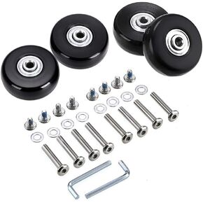 Luggage Suitcase Wheels Replacement Rubber w/ABEC 608zz Skate Inline Outdoor Skate Repair Kits Set of 4 Wheels (Black&Clear, OD45 x W18mm/1.77"*0.7")