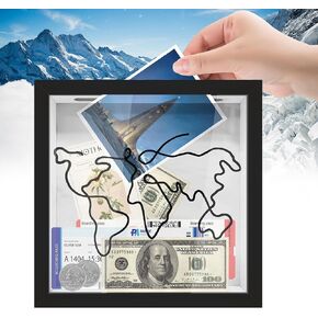 Adventure Archive Box, Travel Shadow Box Frame, Memory Box for Keepsakes, Ticket Collection Holder with Slot, Hang Memorabilia, Awards, Wedding, Tickets, and Photos (White, 8x8")
