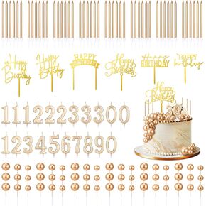 129 Pcs Birthday Candles Cake Toppers 48 Long Thin Birthday Cake Candle 21 Numeral Candles 54 Ball Cake Topper 6 Birthday Cake Topper for Birthday Cake Decoration