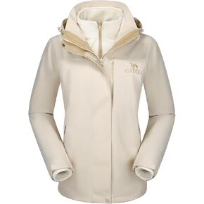 CAMEL Womens 3-in-1 Winter Ski Jacket Waterproof Rain Coat with Hood Warm Fleece Snowboarding Jackets