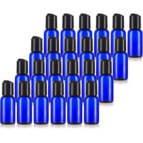 JUVITUS Cobalt Blue 1 oz Boston Round PET Bottles (BPA Free) with Black Disc Cap Dispenser (24 Pack)
