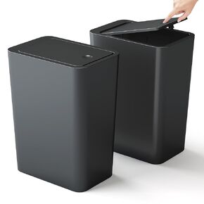 4 Gallon Bathroom Trash Can with Lid, 15 Liters Slim Garbage Can with Press Top, Dorm Room Small Trash Bin, Plastic Waste Basket for Bathroom, Office, Bedroom, Kitchen, Living Room, Laundry-White