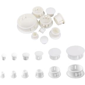 155Pcs Plugs Hole Plastic Cabinet Hole Plugs, Screw Hole Plugs Plastic Hole Cover Snap in Locking Hole Plugs for Kitchen Cabinet Furniture, 6 Sizes 3/16", 1/4", 5/16", 3/8", 1/2", 1", White