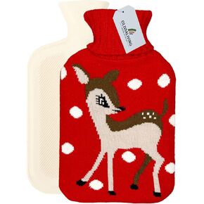 Hot Water Bag Hot Water Bottle 2 Liter Heat Up and Refreezable Hot Cold Pack with Knit Cover for Pain Relief Hot Cold Therapy, Little Deer