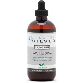 Ultra Silver® Colloidal Silver | 10,000 PPM, 8 Oz (236mL) | Ships as (2) 4 Ounce Glass Bottles | Mineral Supplement | True Colloidal Silver - with Dropper