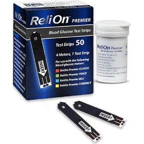 Blood Glucose Test Strips | 50 Count | Diabetic Supplies for Glucose Monitor | Accurate Blood Glucose Monitoring | Tiras para Medir la Glucosa | Compatible with ReliOn Premier Meters
