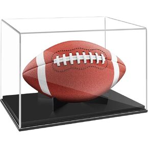 Football Display Case Full Size，Memorabilia Display Box Cases for Football or Memorial Sports Gloves，Acrylic Clear Box with Wood Stand